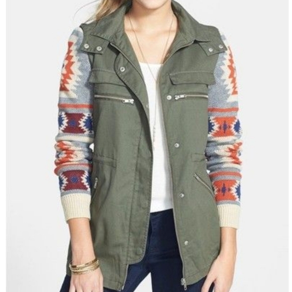 Utility Hooded Southwestern Gorpcore Army Green Jacket Sz Medium - Picture 1 of 8